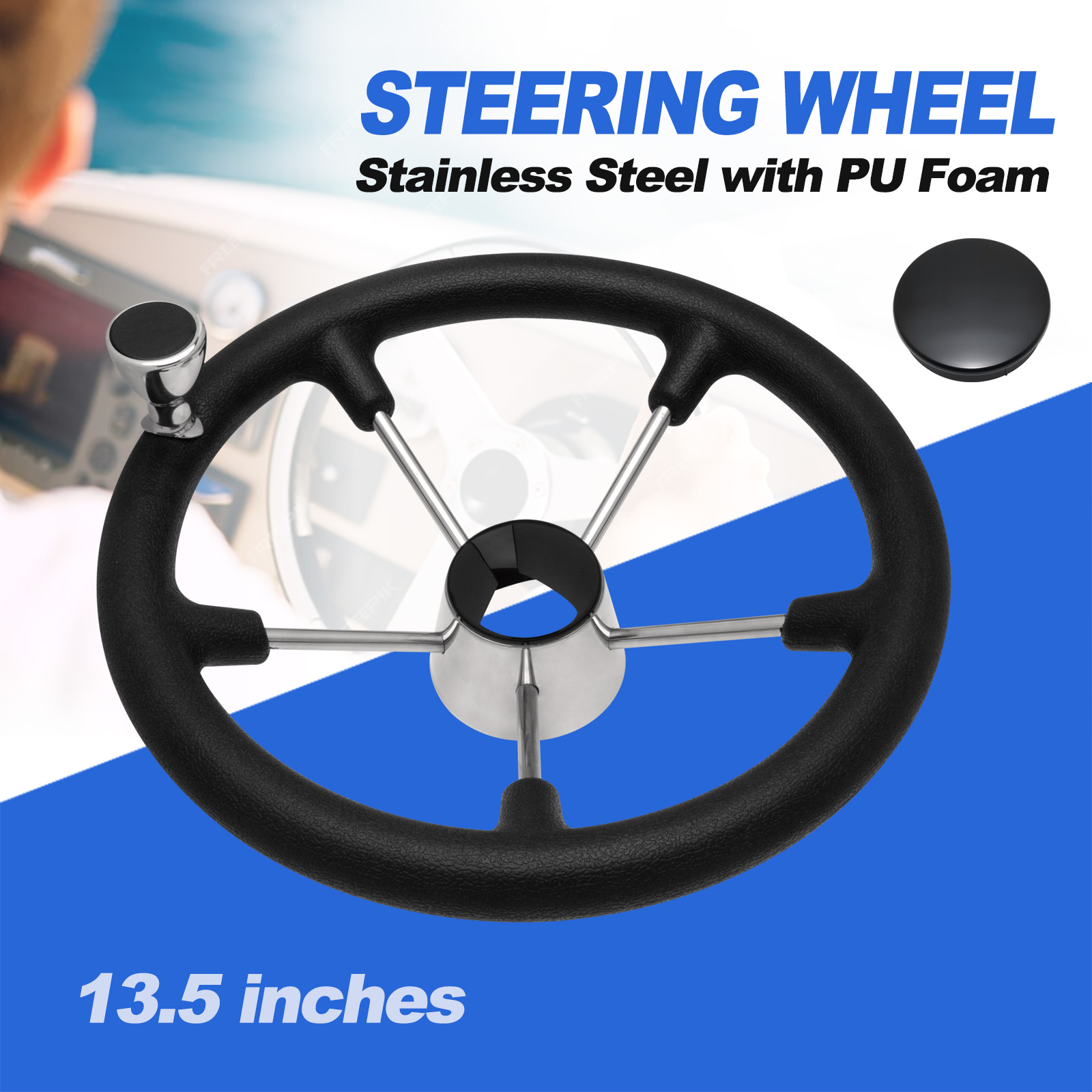 Fishing Boat Steering Wheel - Kierownica łodzi ze stali nierdzewnej, 13,5